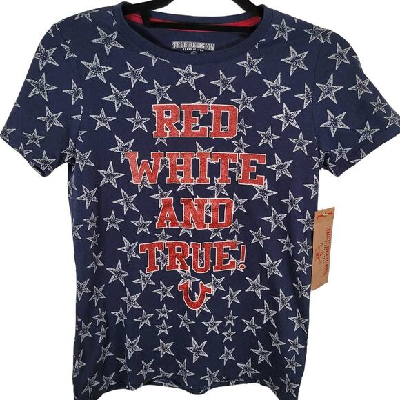 True Religion Kids Red White Blue Stars Patriotic AOP Shirt Large 12/14 NEW NWT - Picture 1 of 6